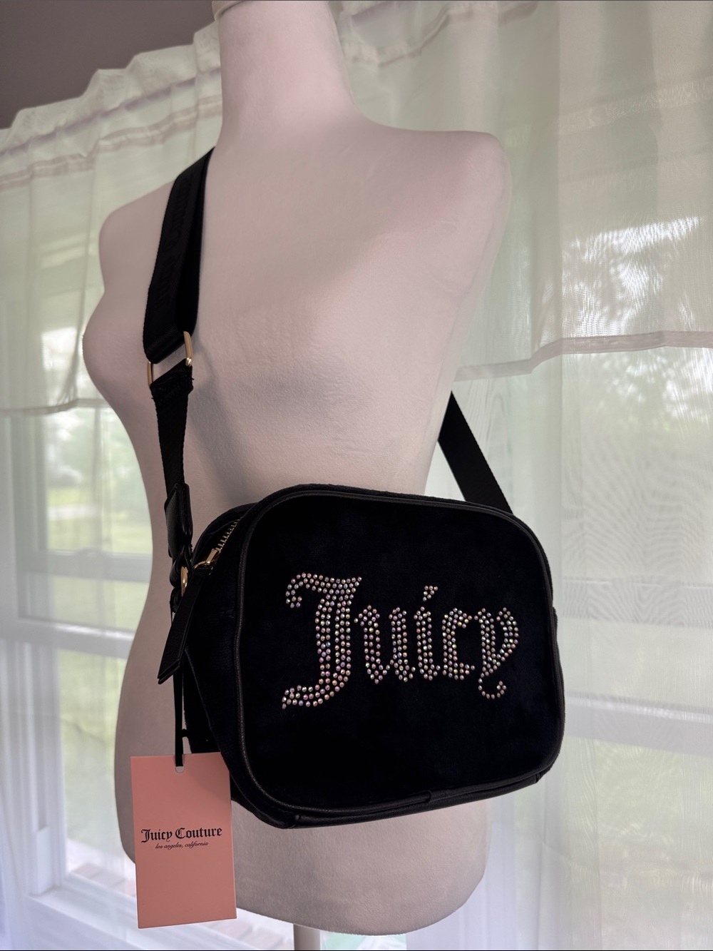 Juicy Couture Black Liquorice Obsession Rhinestone Crossbody Bag